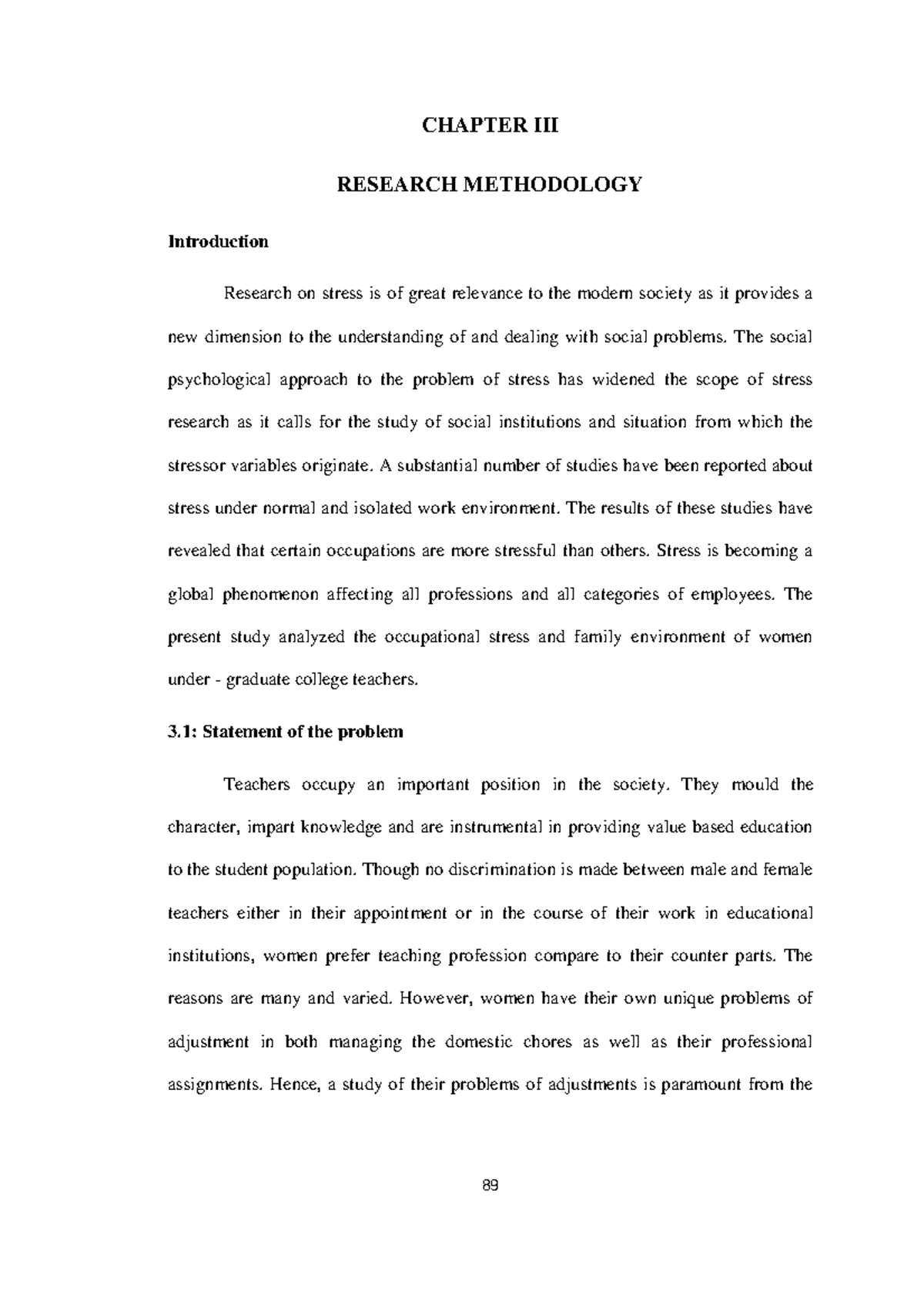 Occupational Stress Manual - CHAPTER III RESEARCH METHODOLOGY ...