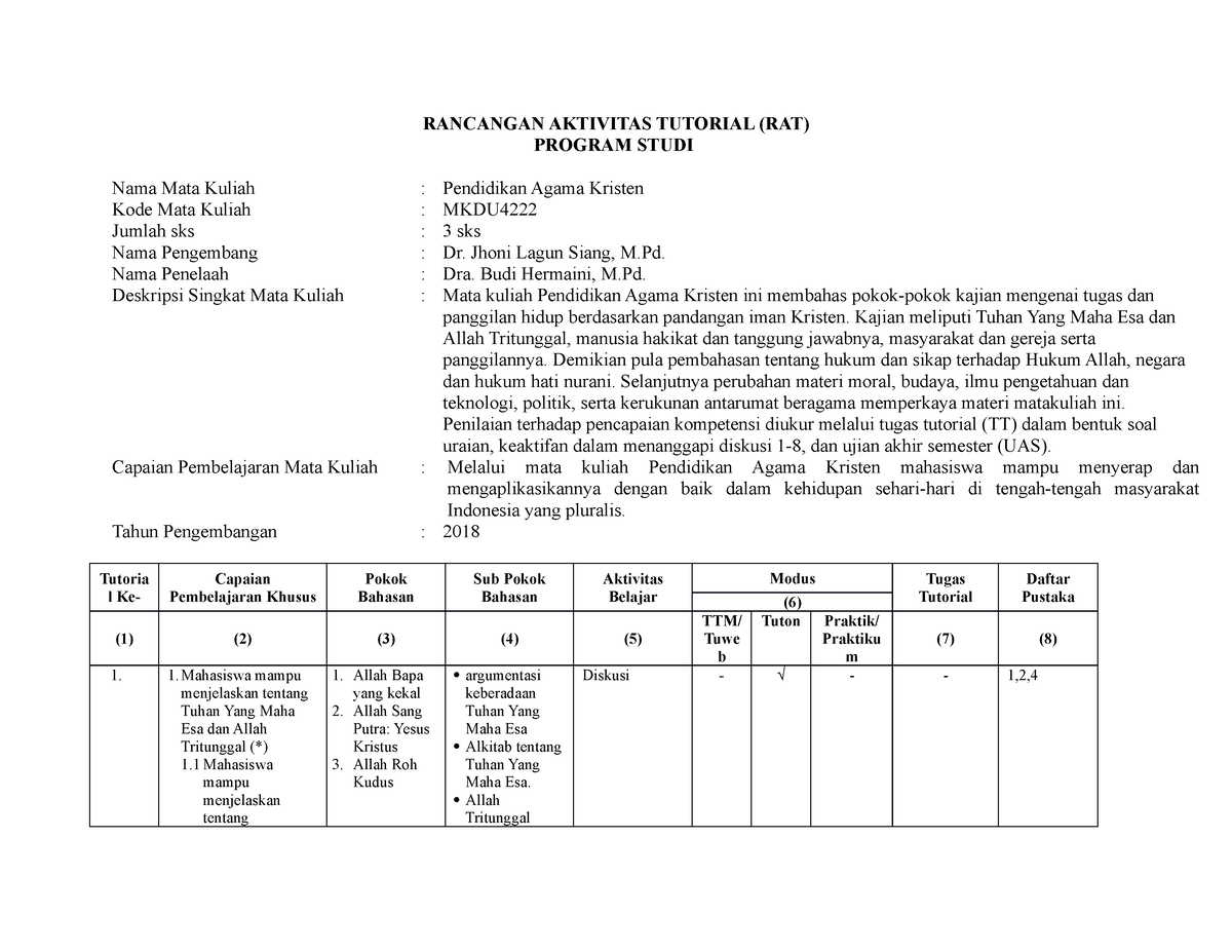 RAT MKDU4222 2020 - Bagus Sekali - RANCANGAN AKTIVITAS TUTORIAL (RAT ...