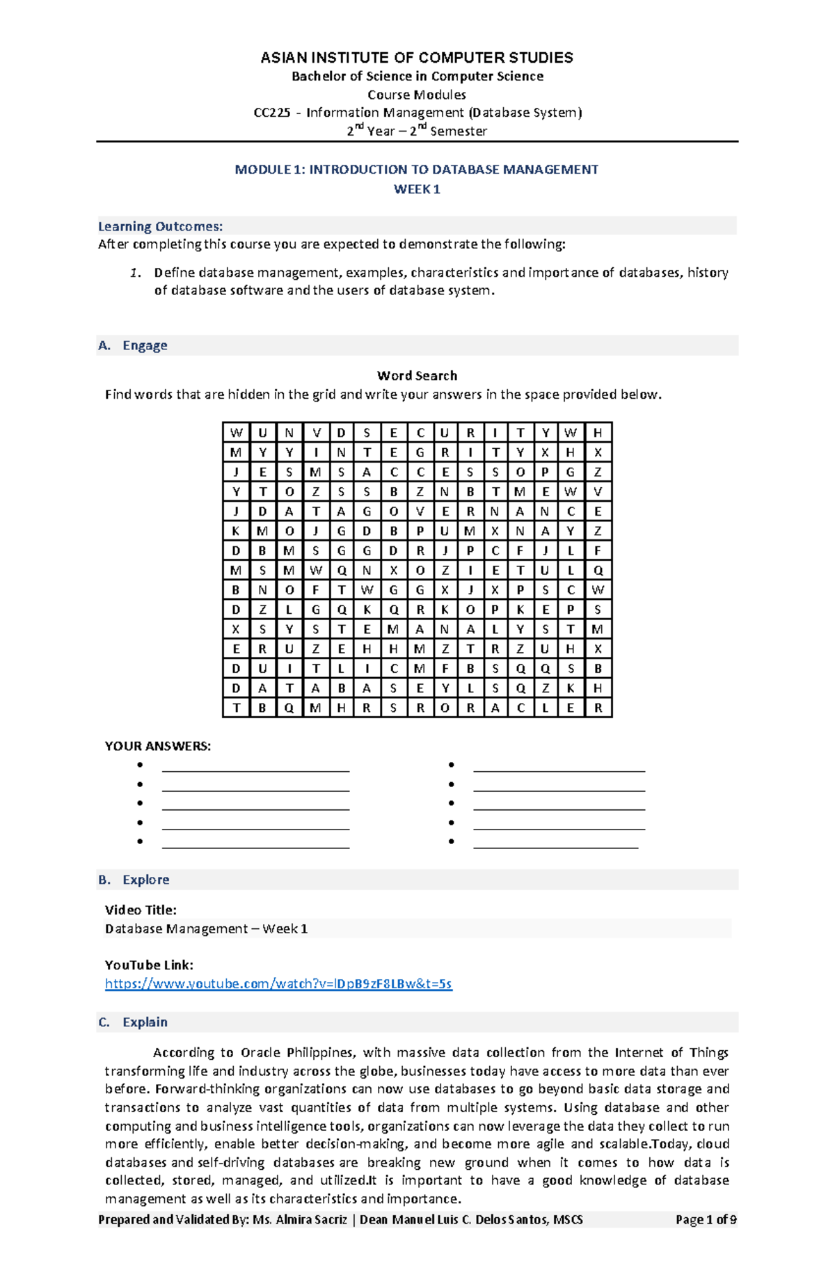 Week1 CM MDL CC225 - Computer Study - ASIAN INSTITUTE OF COMPUTER ...