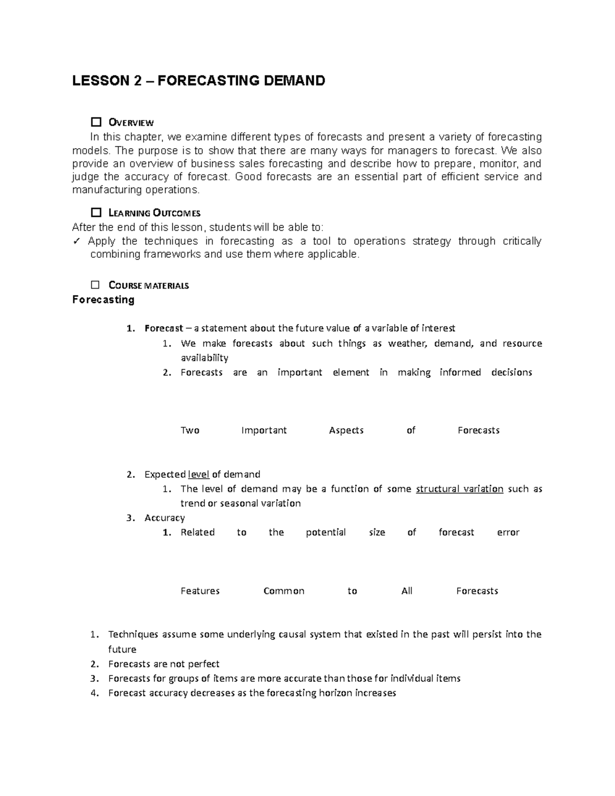 AR - Wla lng - LESSON 2 – FORECASTING DEMAND ̈ OVERVIEW In this chapter ...