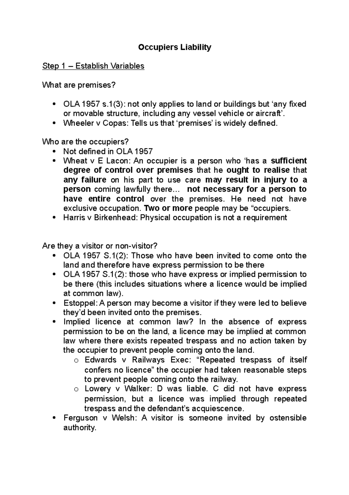 Question Structure for Occupiers Liability PQ - Occupiers Liability ...