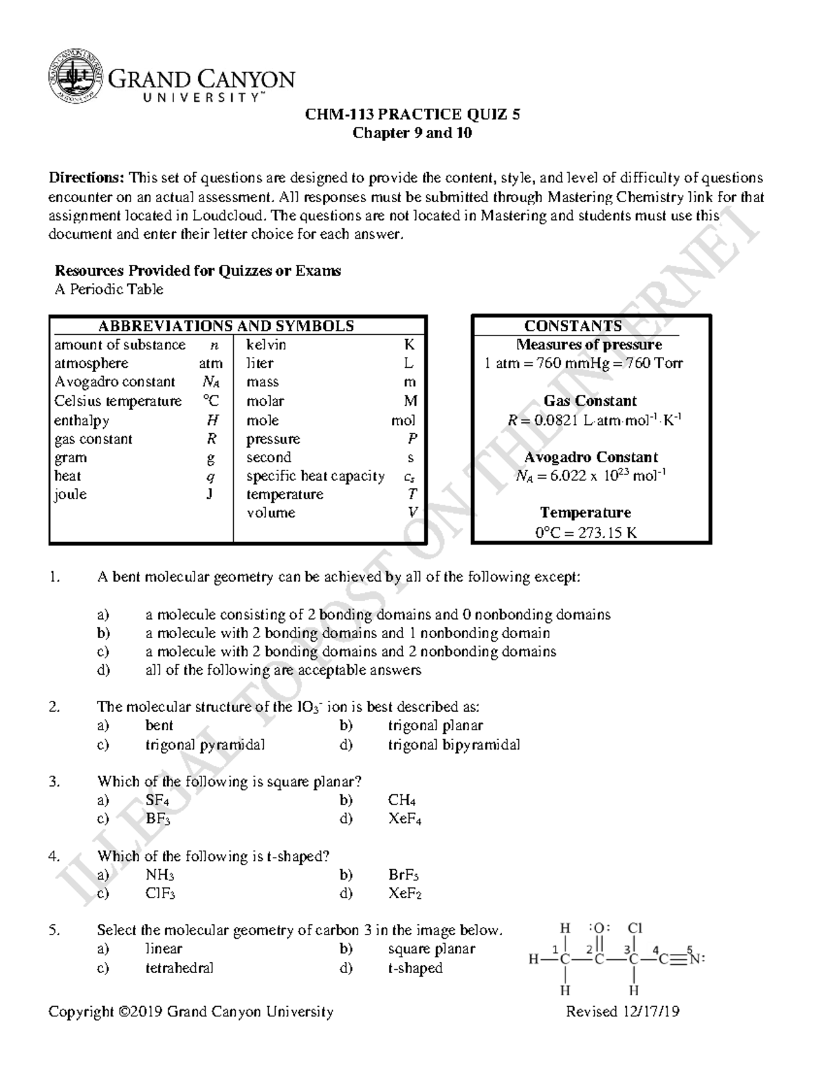 CHM113 PQ5 Ch9, 10 08232023 - CHM- 113 PRACTICE QUIZ 5 Chapter 9 and 10 ...