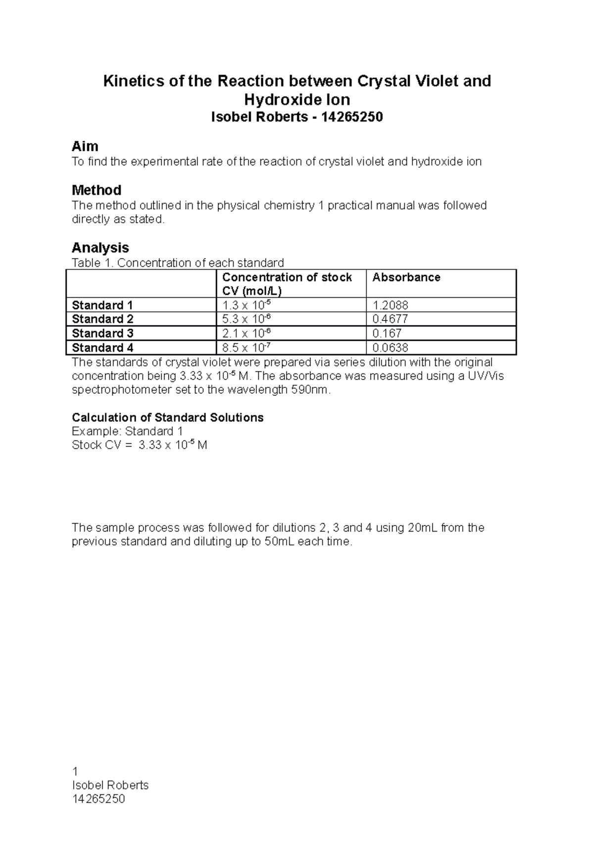 Kinetics of the Reaction between Crystal Violet and Hydroxide Ion ...