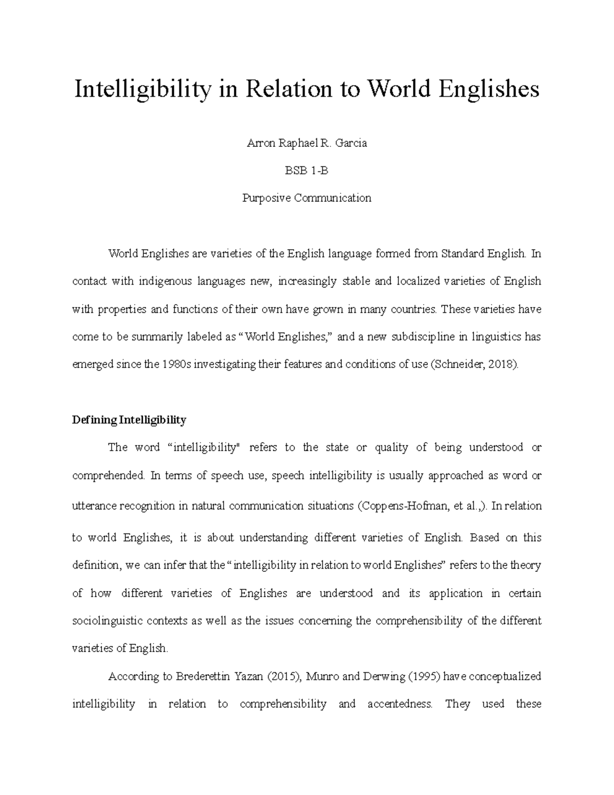 Intelligibility in Relation to World Englishes - Garcia BSB 1-B ...