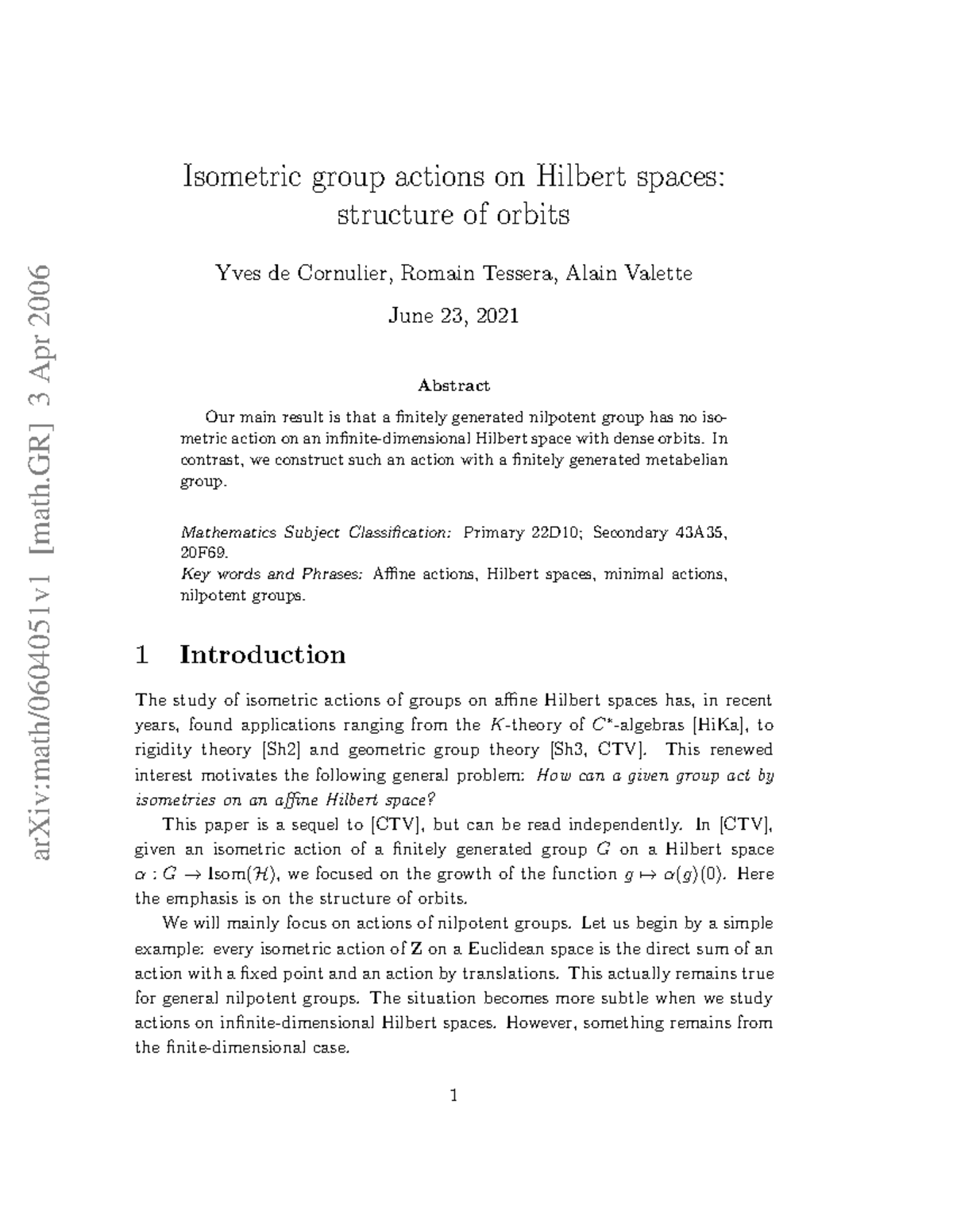 0604051 - Cours - arXiv:math/0604051v1 [math] 3 Apr 2006 Isometric ...