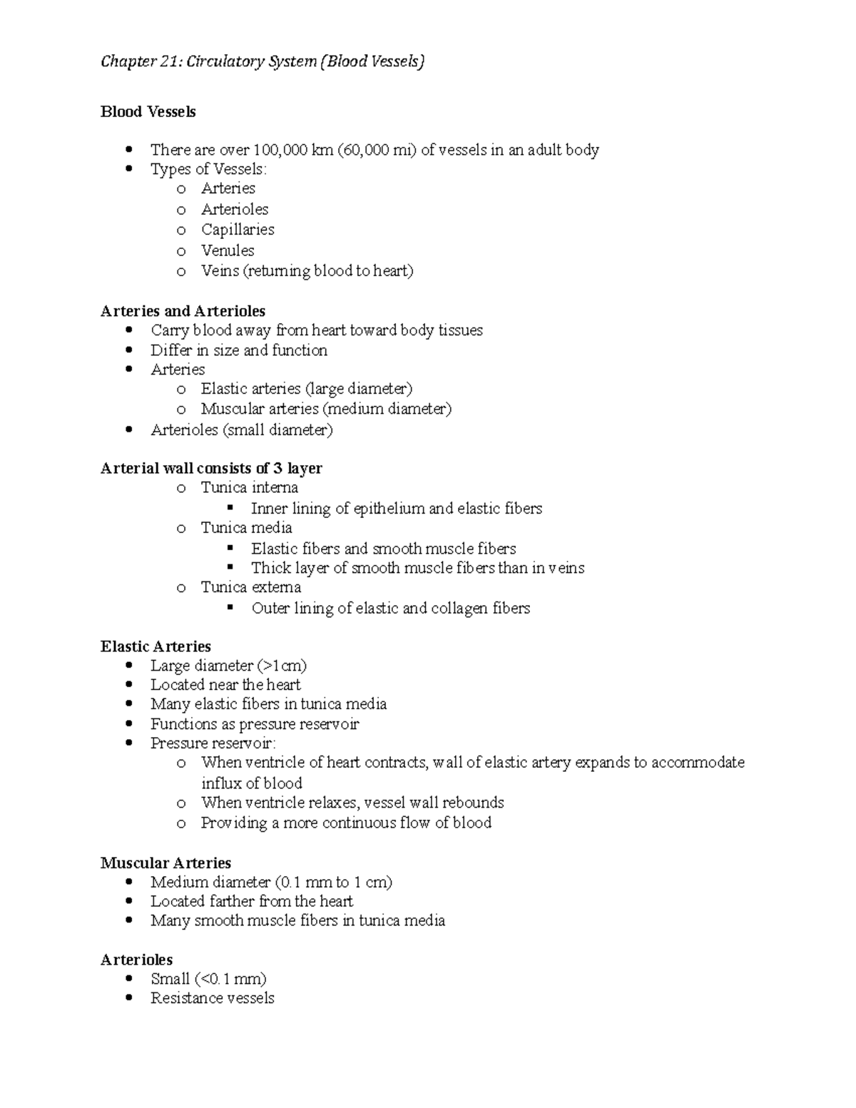 Blood Vessels Chapter 21 - Chapter 21: Circulatory System (Blood ...