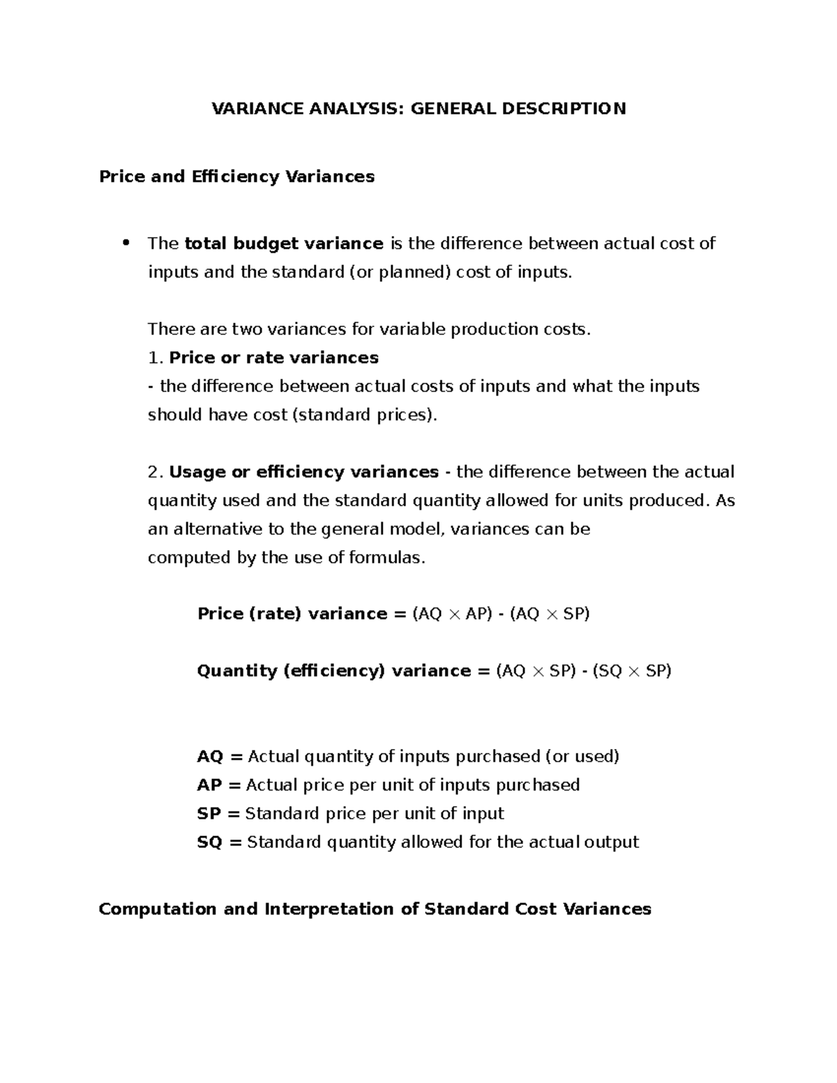 managerial accounting variance