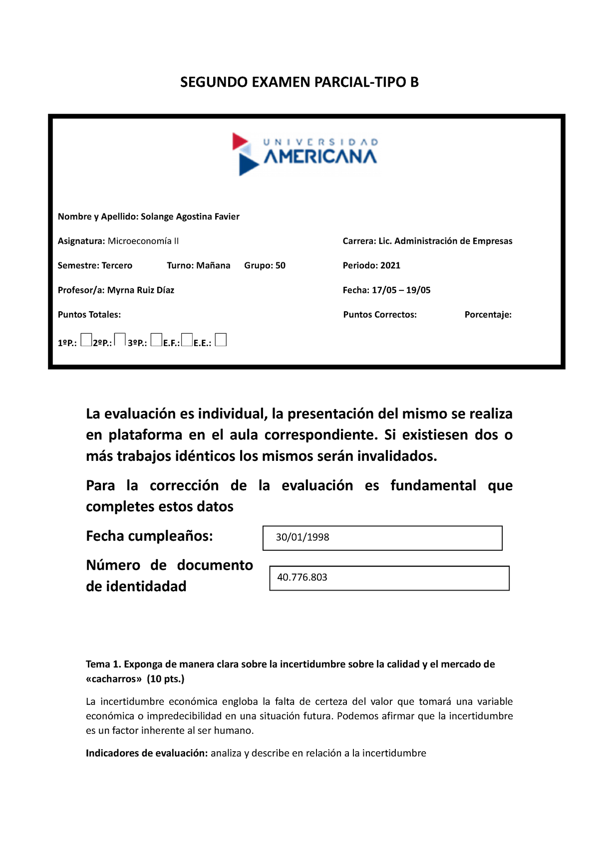 Segundo Parcial - Solange Agostina Favier - SEGUNDO EXAMEN PARCIAL-TIPO ...