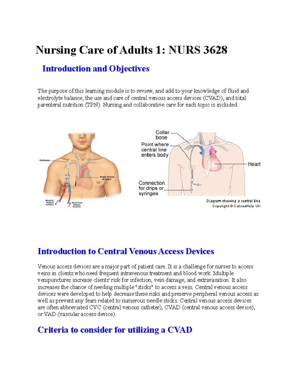 Fluids and Electrolytes, CVC and TPN Module - Nursing Care of Adults 1 ...