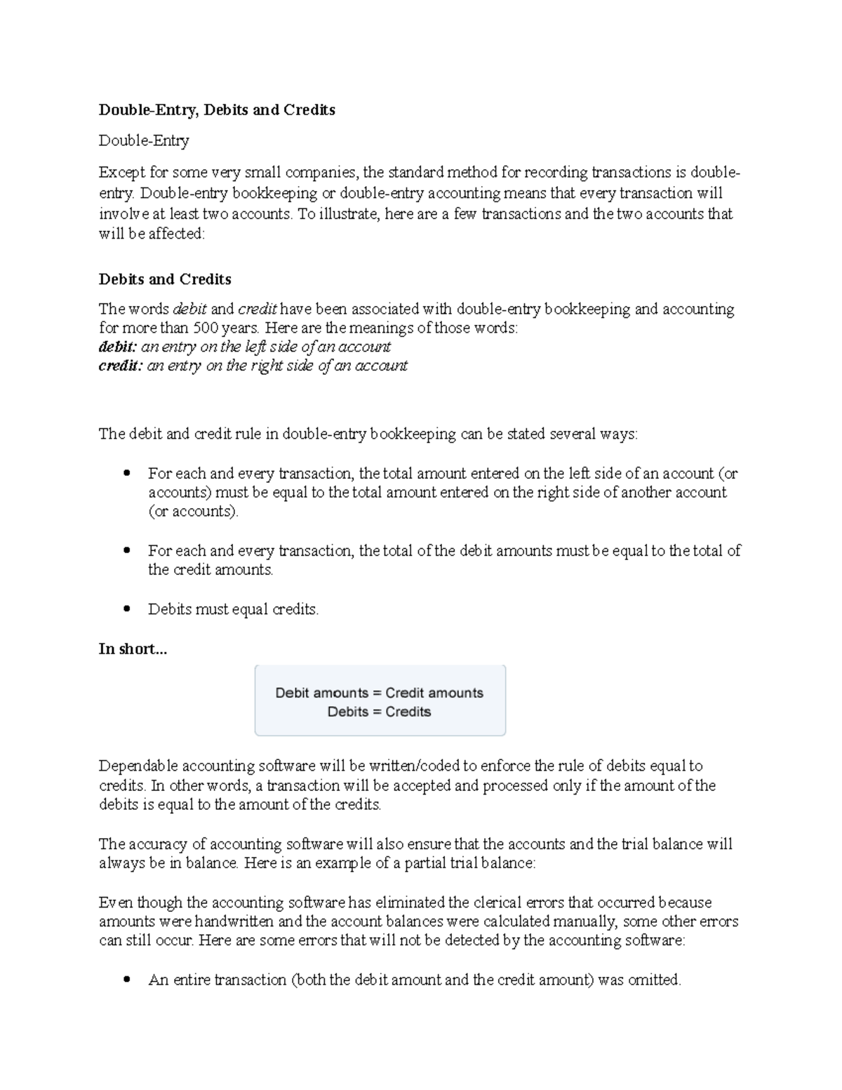 Double entry of accounting - Double-Entry, Debits and Credits Double ...