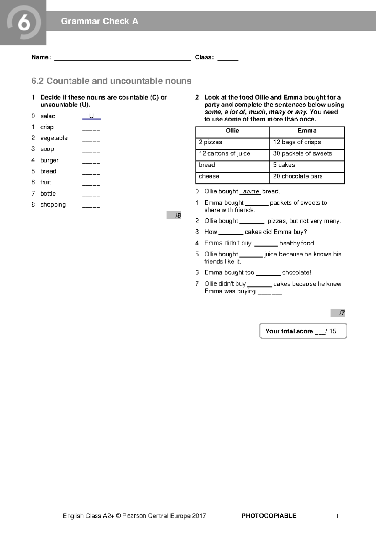 ECA2plus Tests Grammar-check-6 - English Class A2+ © Pearson Central ...