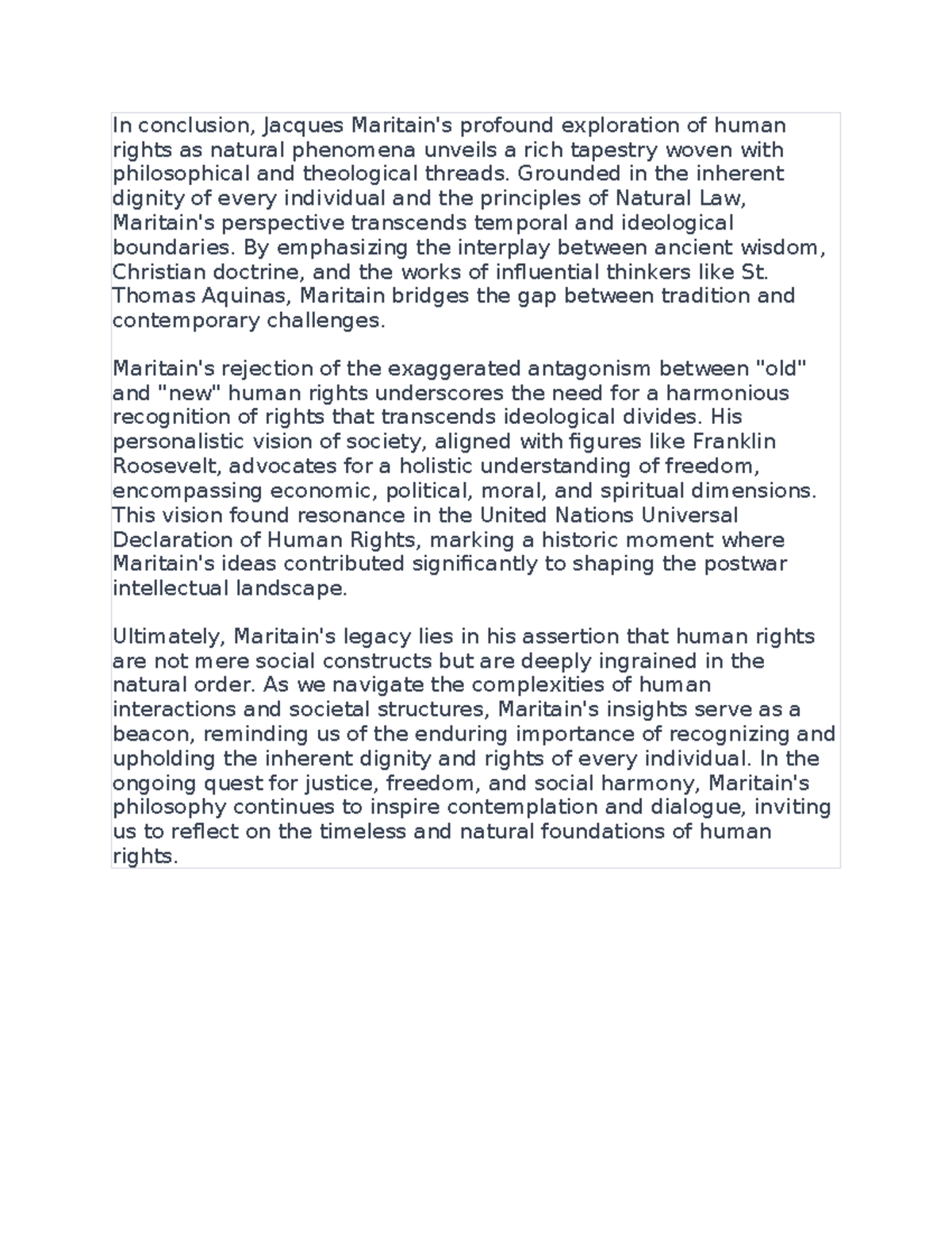 In conclusion - dfsafs - In conclusion, Jacques Maritain's profound ...