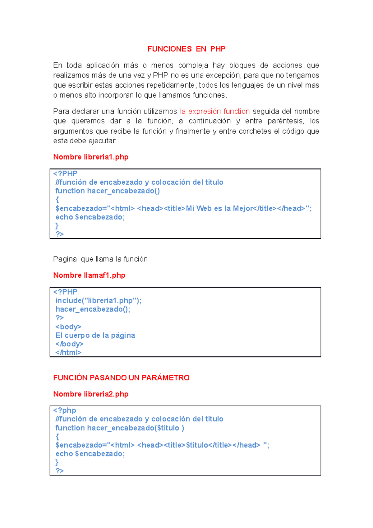 Clase 15 Funciones En Php Funciones En Php En Toda Aplicación Más O Menos Compleja Hay Bloques 2331