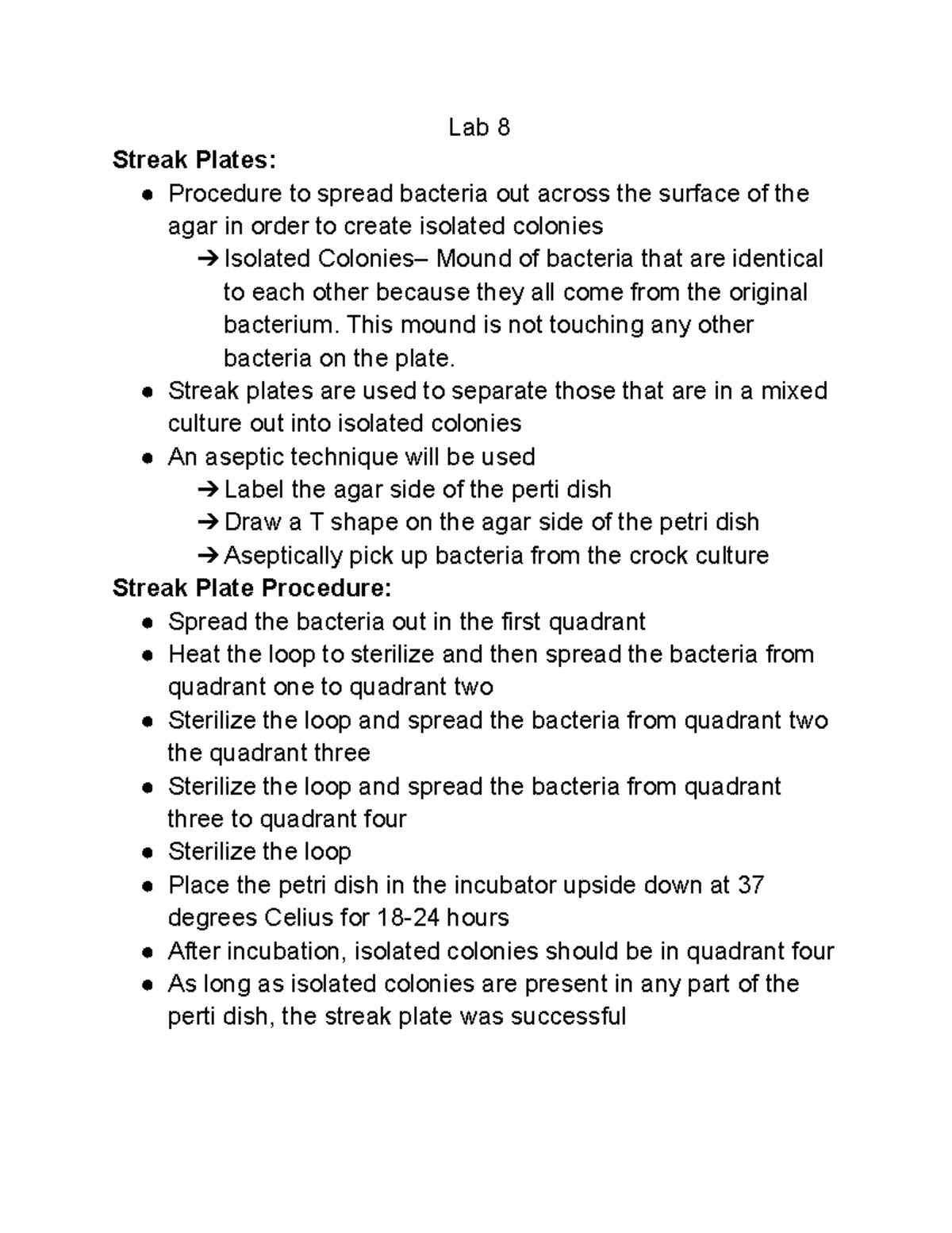 Streak plates Professor Deputy Lab 8 Streak Plates Procedure to