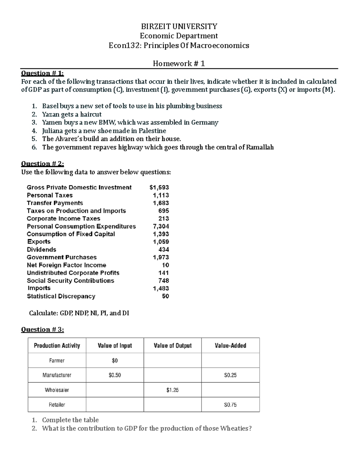 Assignment+1 - FINN2300 - BIRZEIT UNIVERSITY Economic Department ...