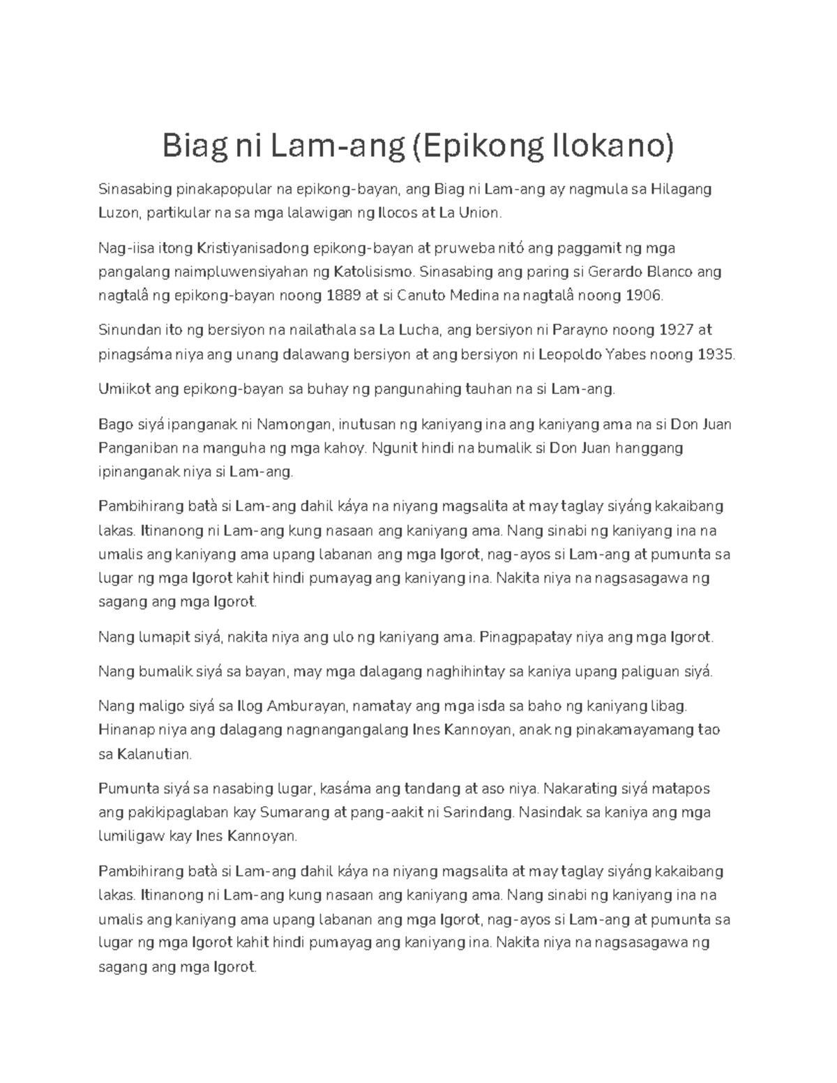 Biag Ni Lam-ang (Epikong Ilokano) - Biag Ni Lam-ang (Epikong Ilokano ...