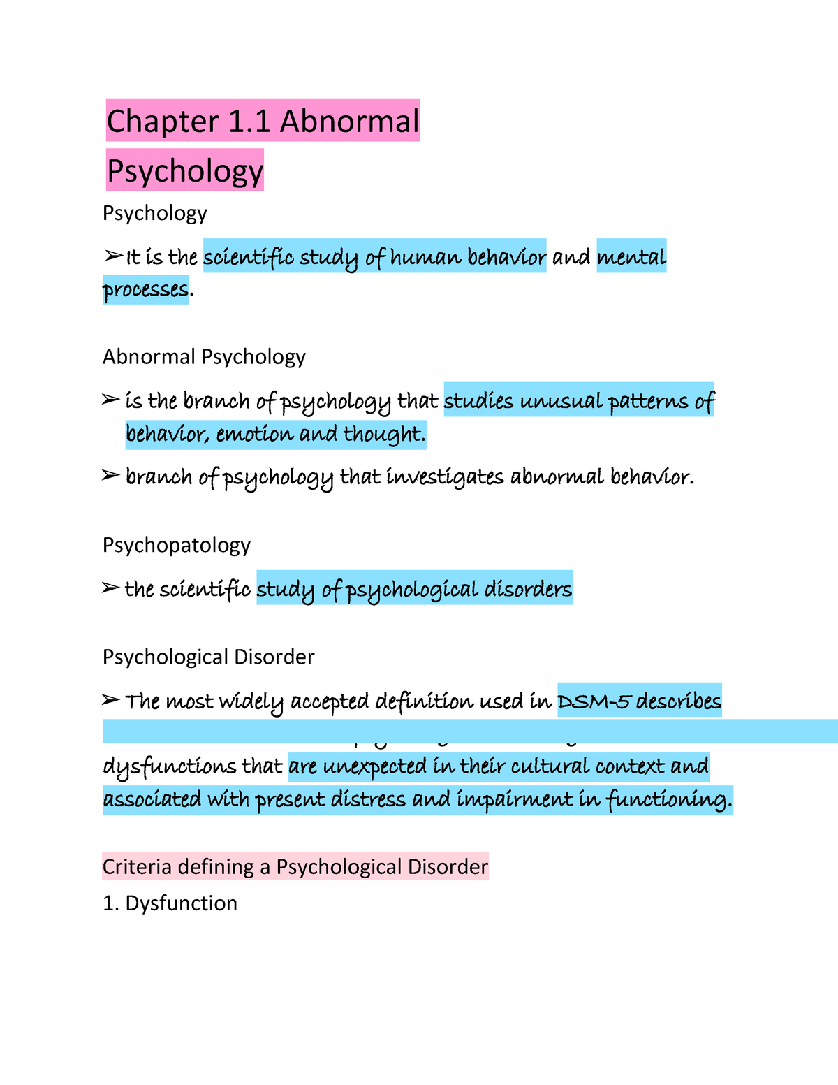 Abnormal Psychology Chapter 1 - Chapter 1 Abnormal Psychology ...