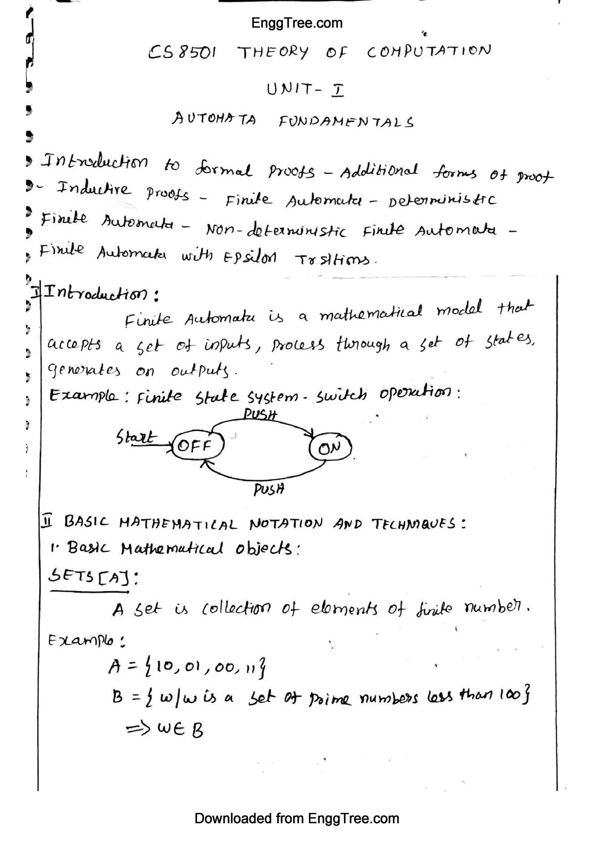 CS3452 Theory Of Computation Lecture Notes 1 - Studocu