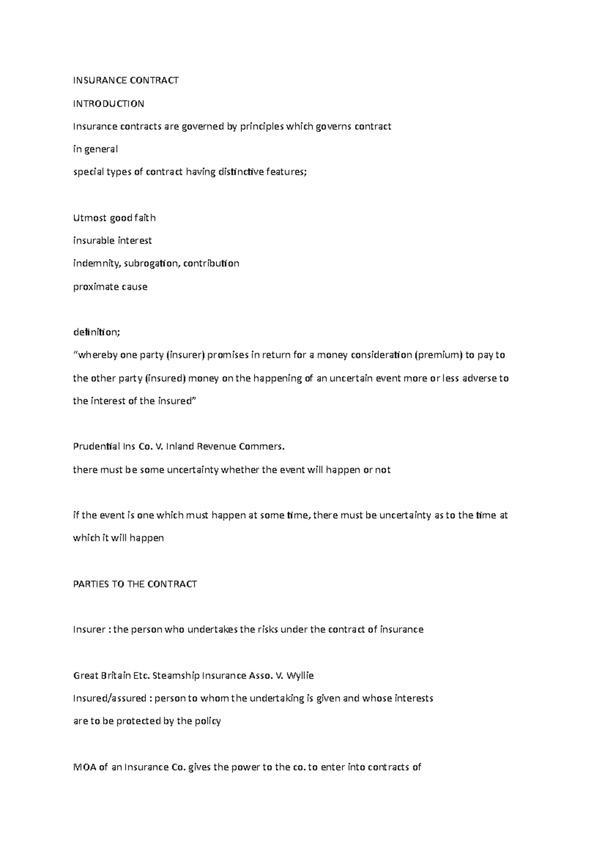Insurance Contract word - INSURANCE CONTRACTINTRODUCTION Insurance ...