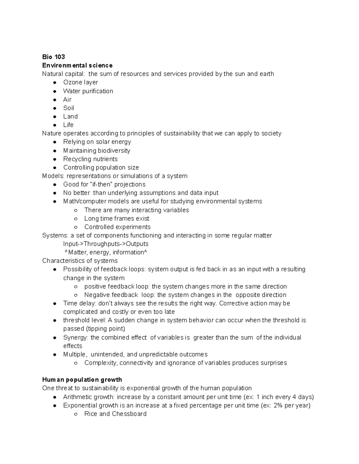 Bio 103 Environmental Science Unit - Bio 103 Environmental science ...