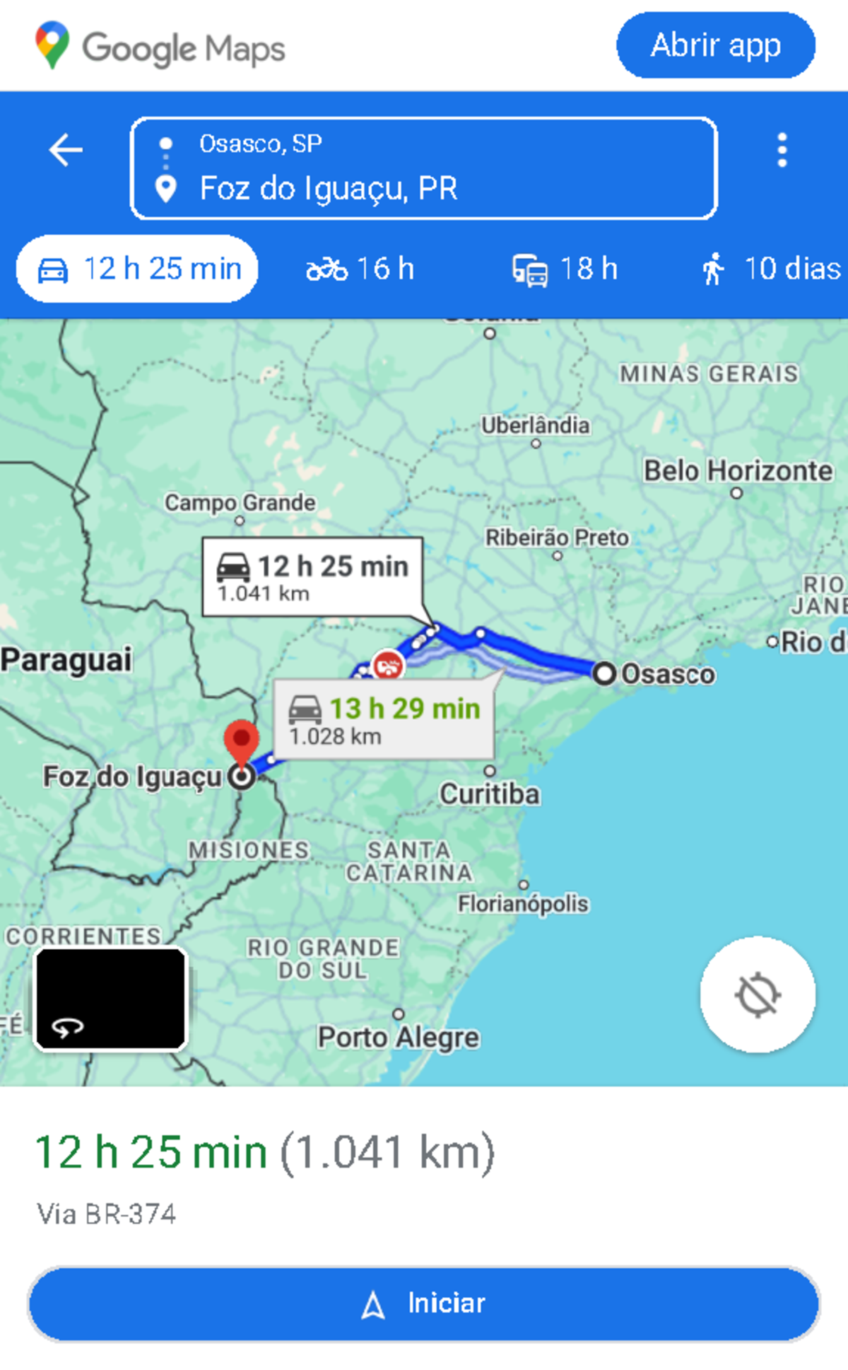 Como chegar - De SP para Foz do Iguaçu - Google Maps - Régimen Jurídico ...