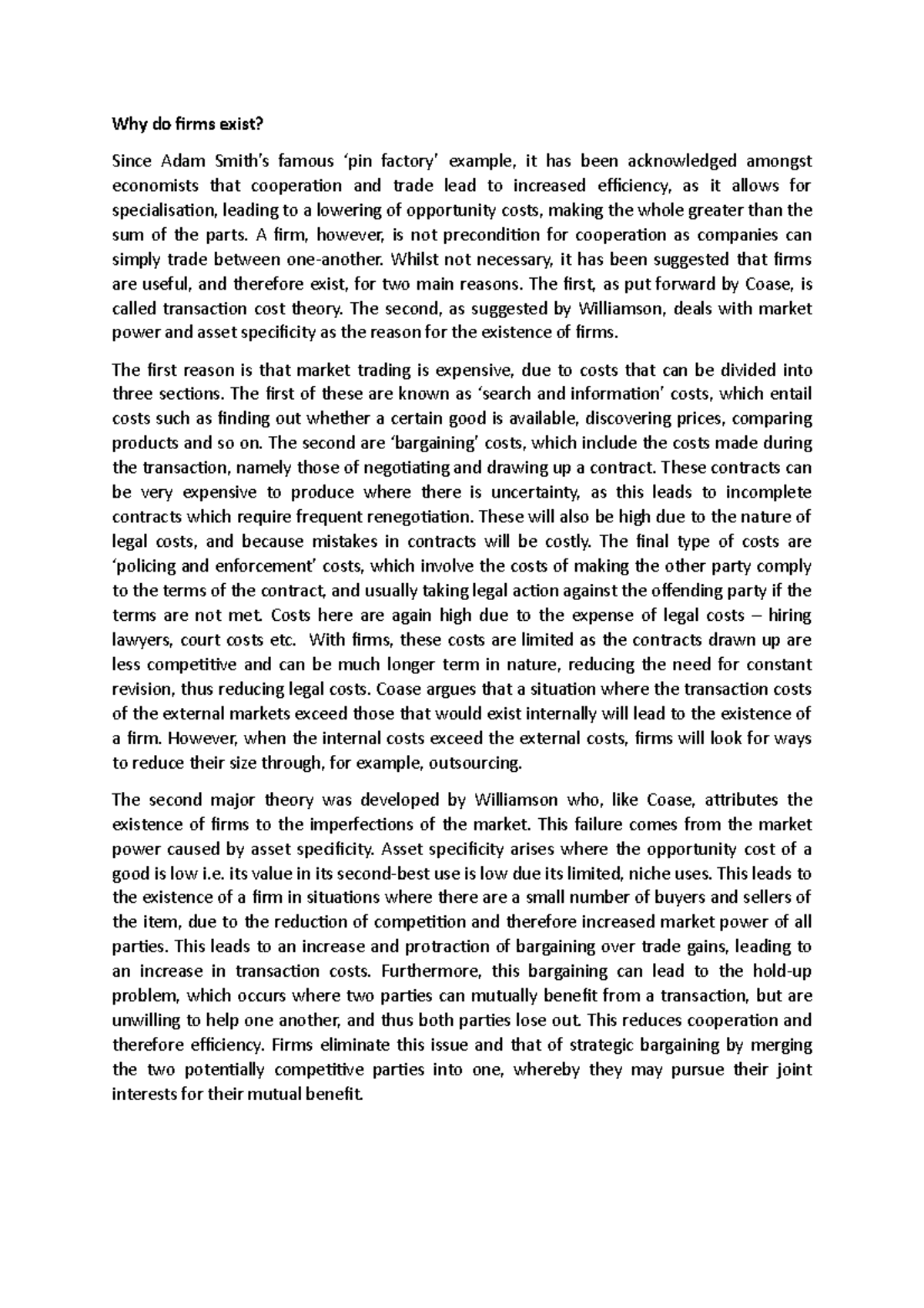 Why do firms exist Why do firms exist? Since Adam Smith’s famous ‘pin