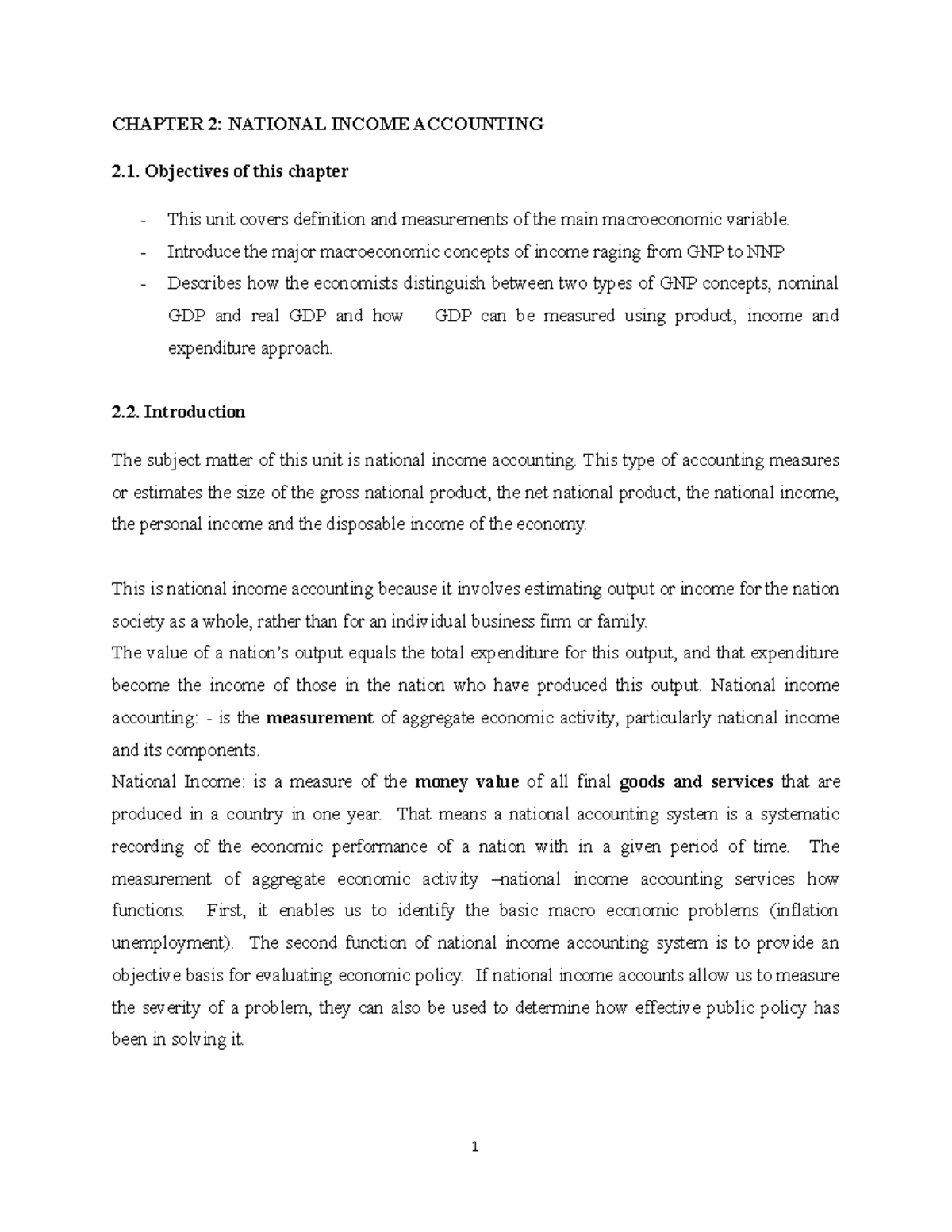 Chapter 2 macro - Lecture notes 2 - CHAPTER 2: NATIONAL INCOME ...