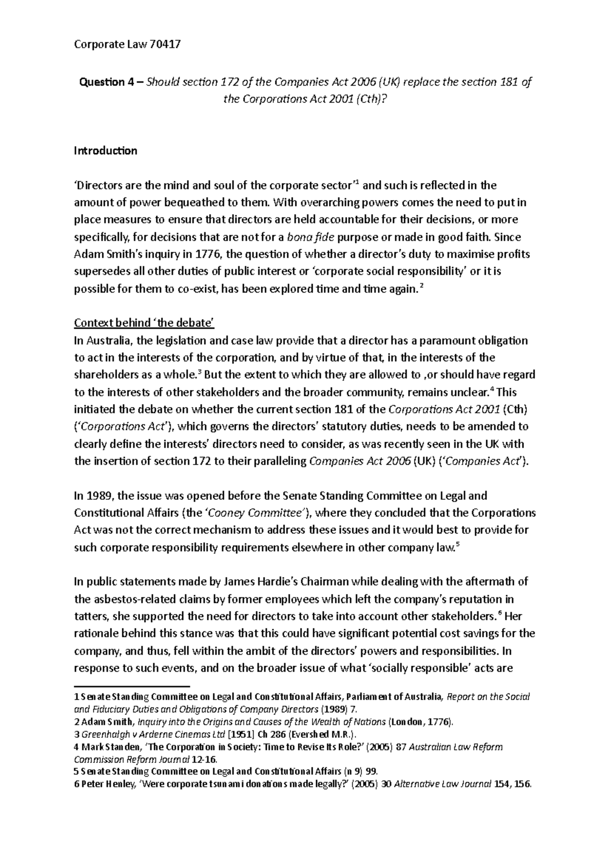 Question 4 - Question 4 – Should section 172 of the Companies Act 2006 ...