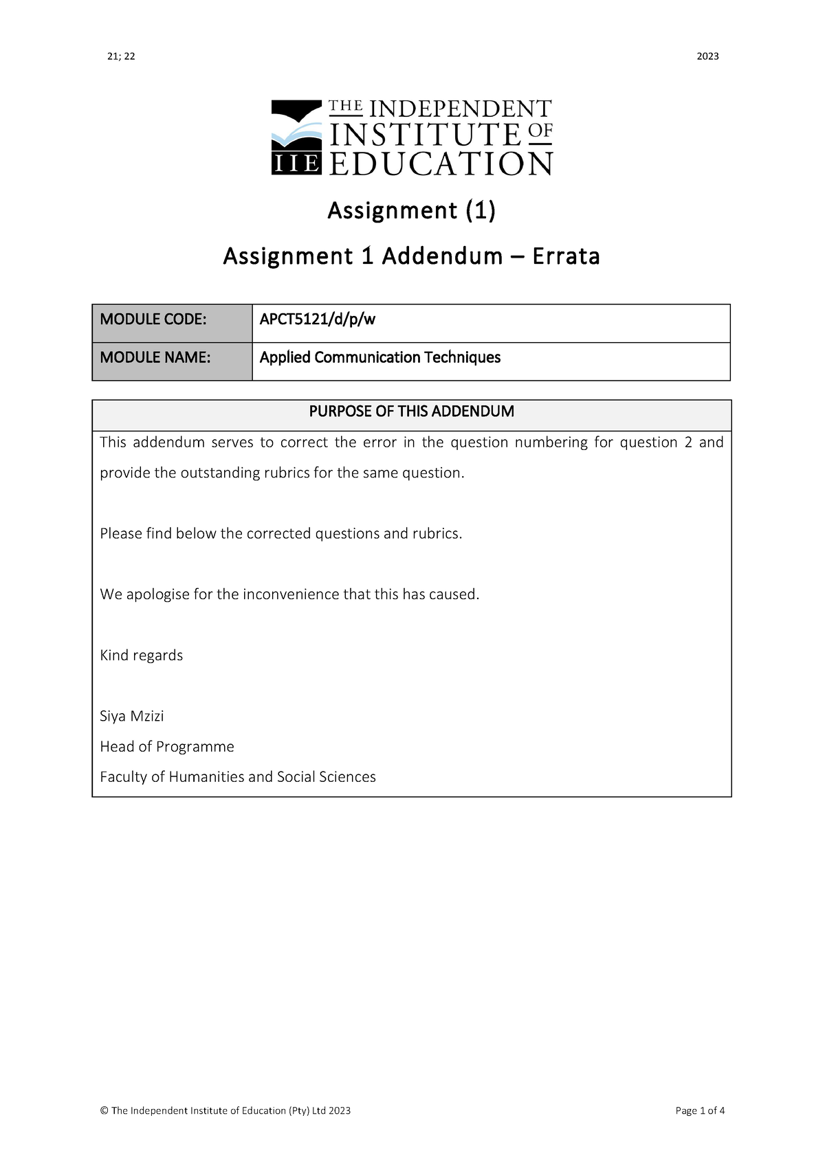 APCT5121w A1 Addendum - Assignment - Assignment ( 1 ) Assignment 1 ...