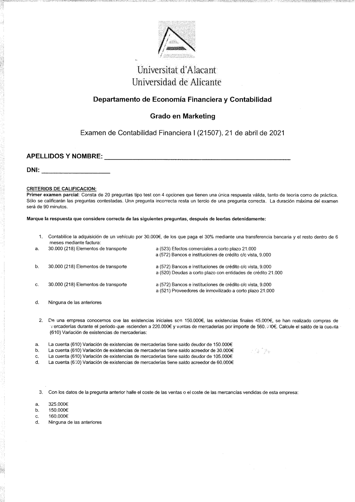 Examen Parcial Contabilidad I 2020 2021 Resuelto - Contabilidad ...