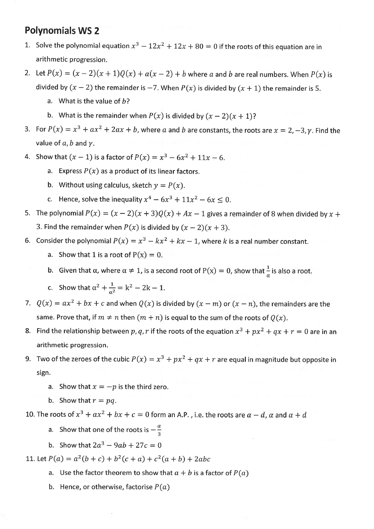 Polynomial WS2 - Practice qs - Studocu