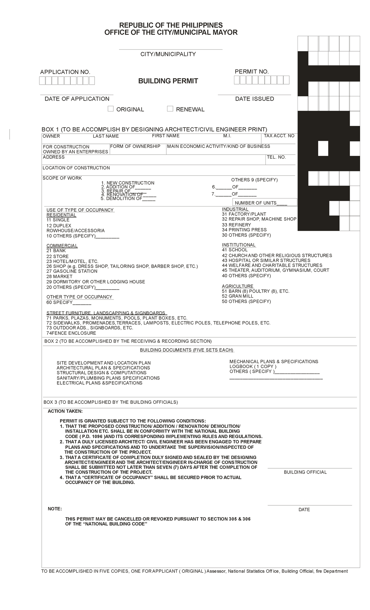 Coe building permit application form 1 REPUBLIC OF THE PHILIPPINES