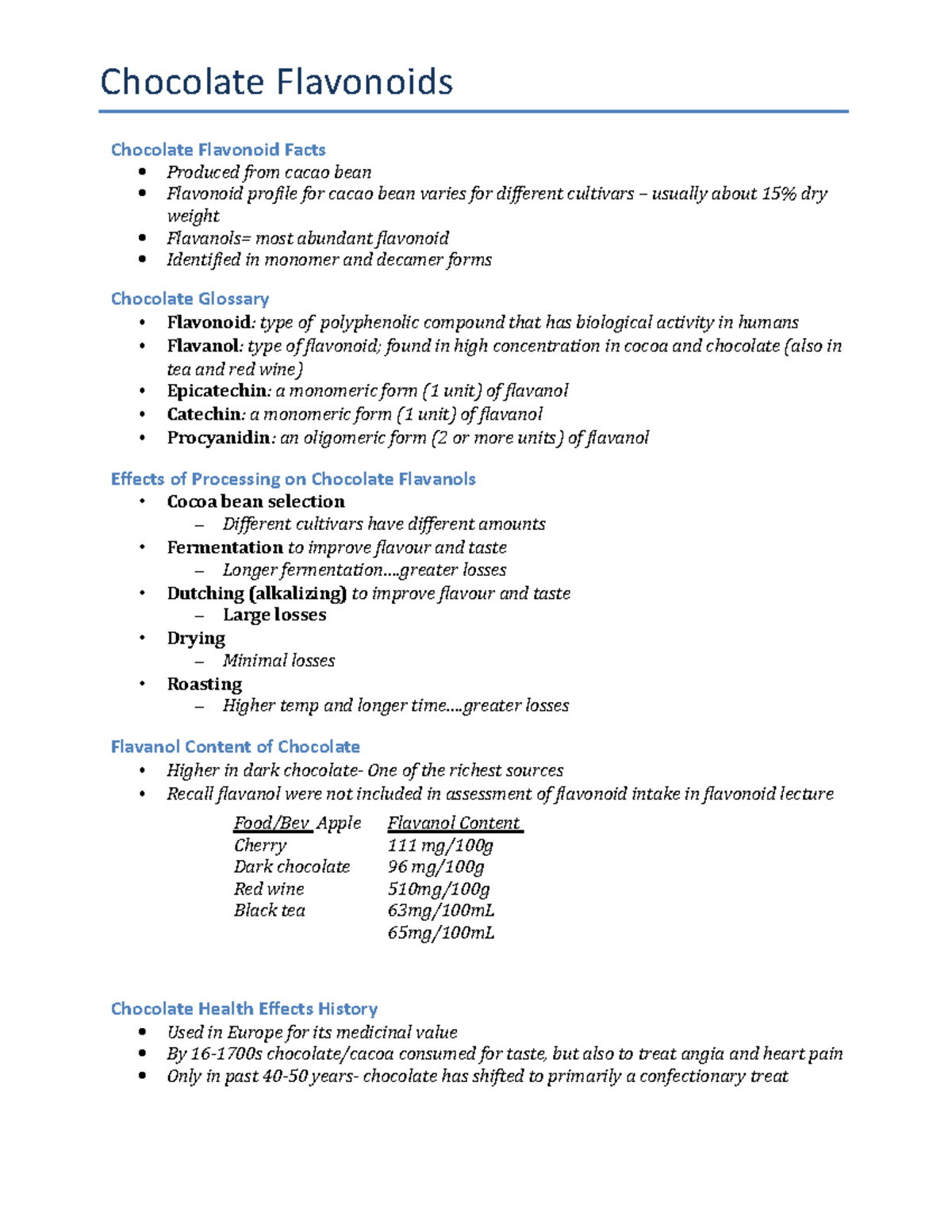 Chocolate Flavonoids Studocu