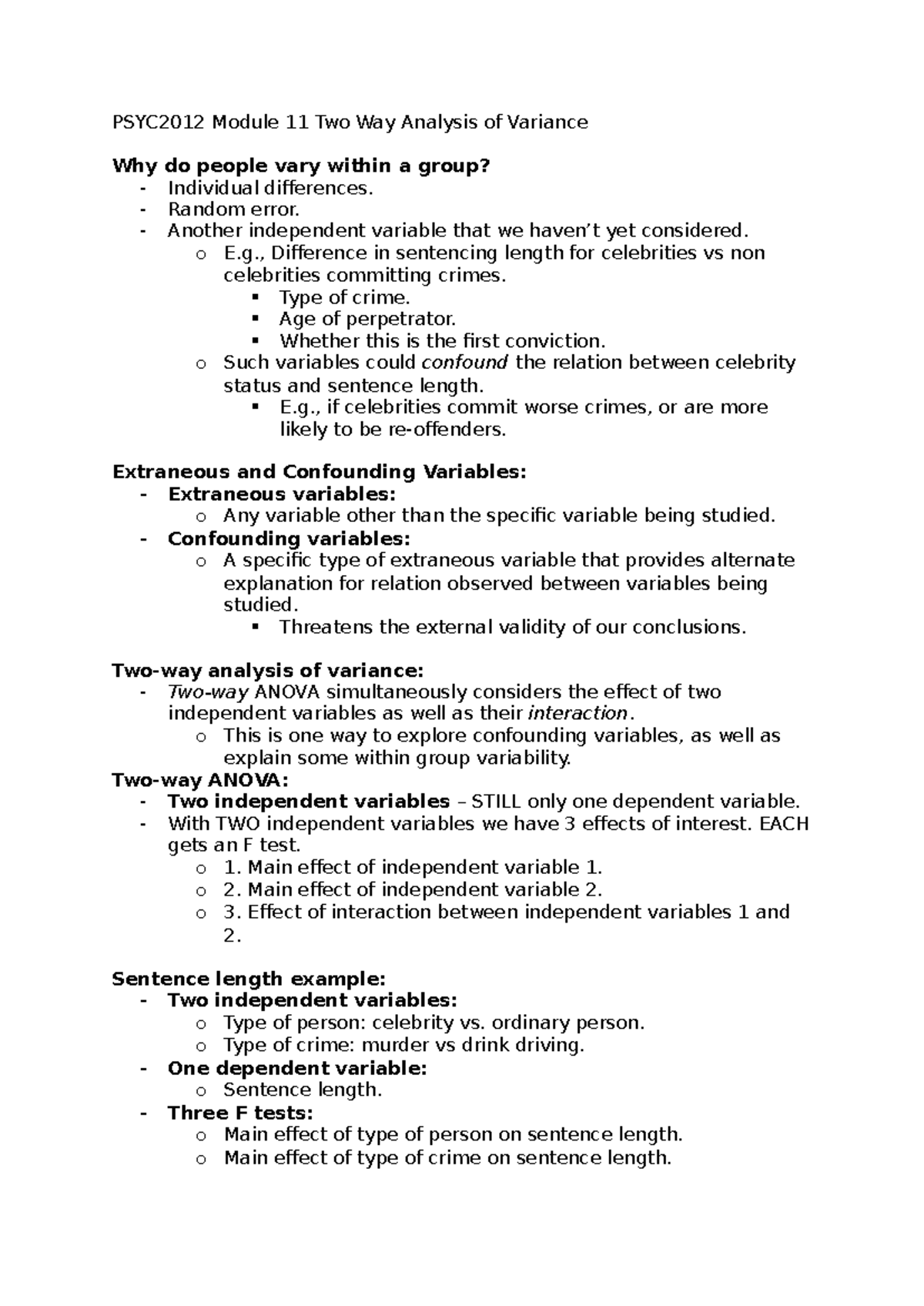 PSYC2012 Module 11 Two Way Analysis of Variance - PSYC2012 Module 11 ...