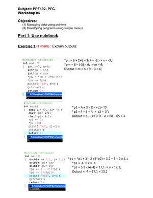 Workshop 1 - Prf192 - Subject: PRF192- PFC Workshop 01 Objectives: (1 ...