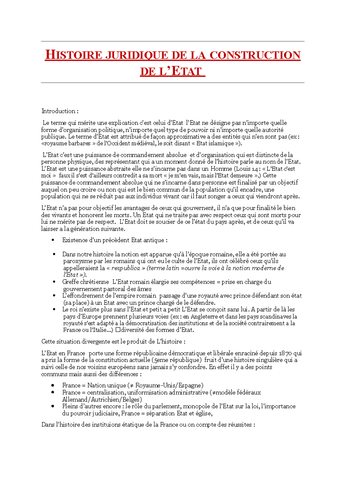 cours entier HISTOIRE JURIDIQUE DE LA CONSTRUCTION DE L