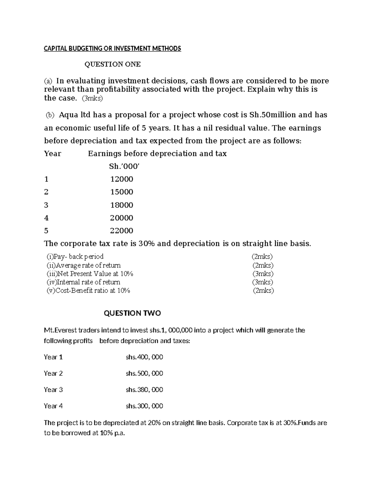 Capital Budgeting OR Investment Methods - CAPITAL BUDGETING OR ...