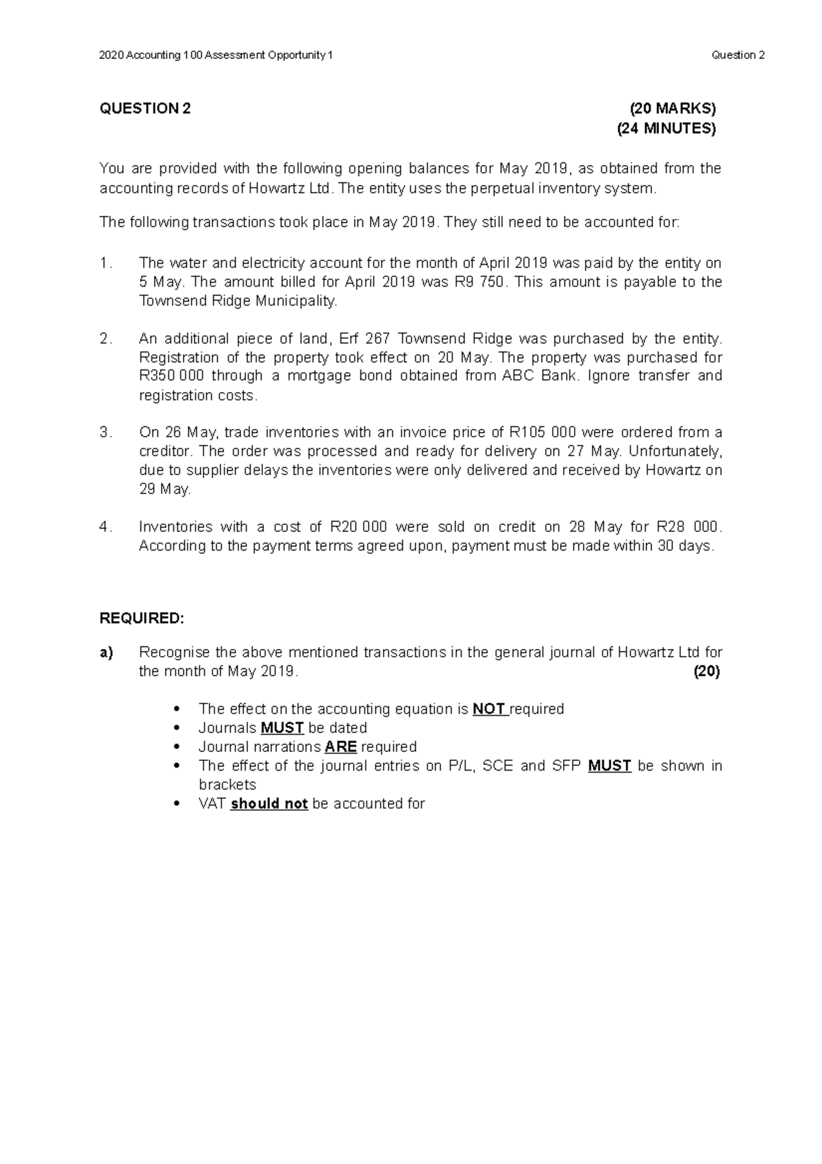 2. Chapter 4 ACC100 Practical Question - 2020 Accounting 100 Assessment ...