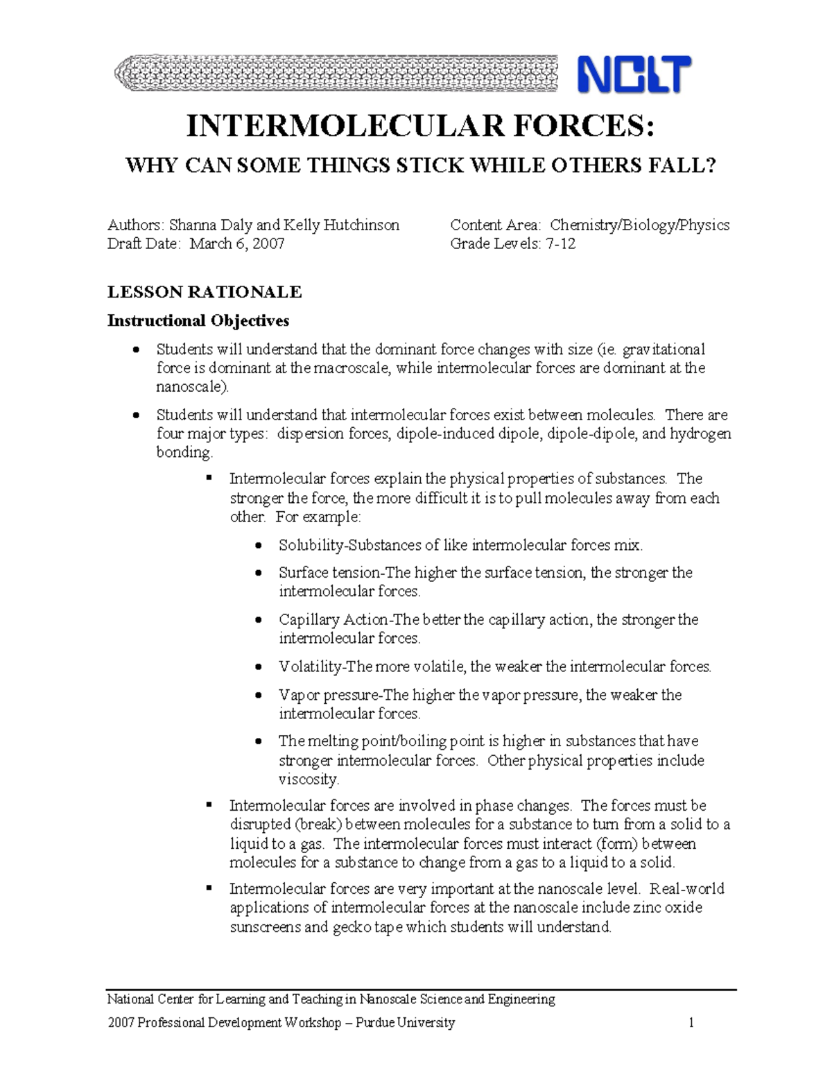 Intermolecular Forces Lesson Plan National Center for Learning and