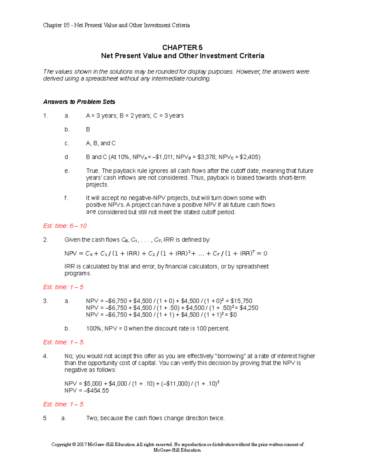 BMA 12e SM Ch 05 Final - solutions - CHAPTER 5 Net Present Value and ...