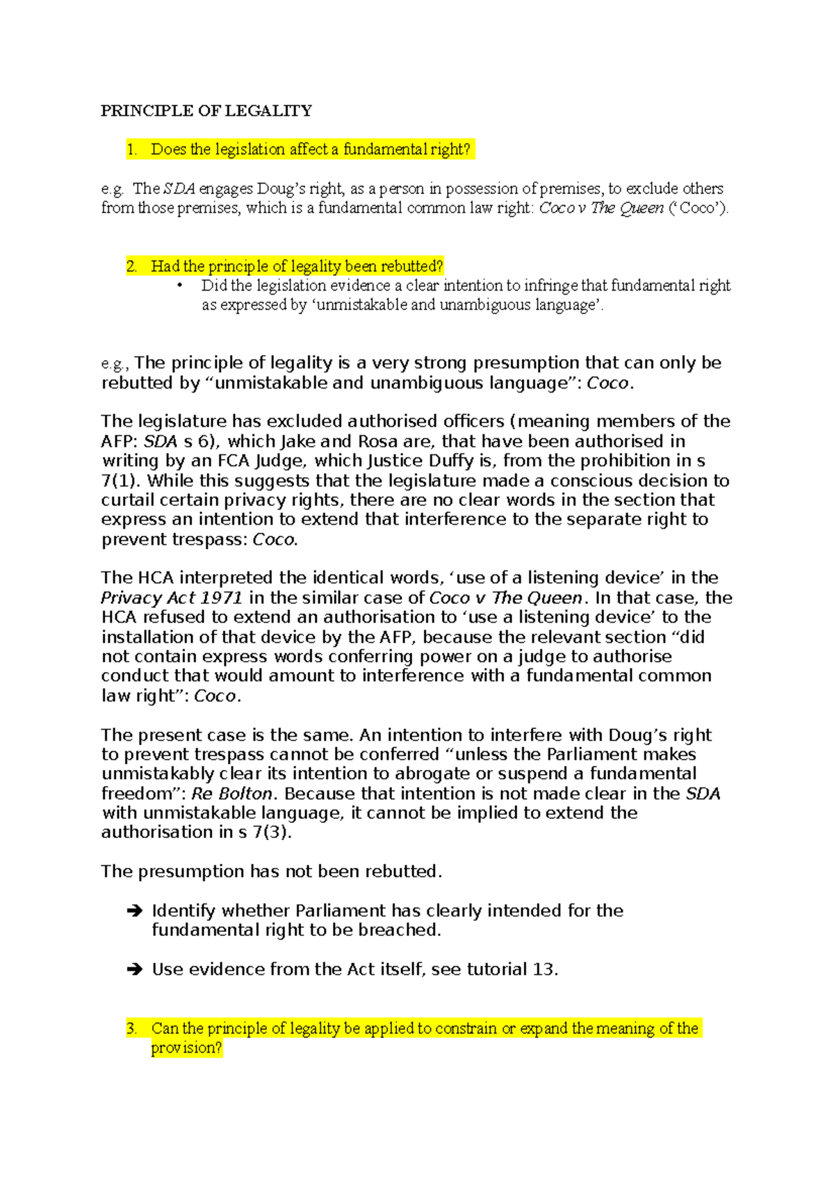 Principle OF Legality - PRINCIPLE OF LEGALITY Does the legislation ...