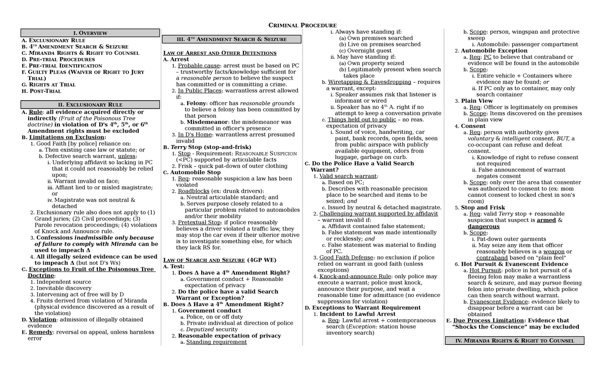 Criminal Procedure - N/a - CRIMINAL PROCEDURE I. OVERVIEW A ...