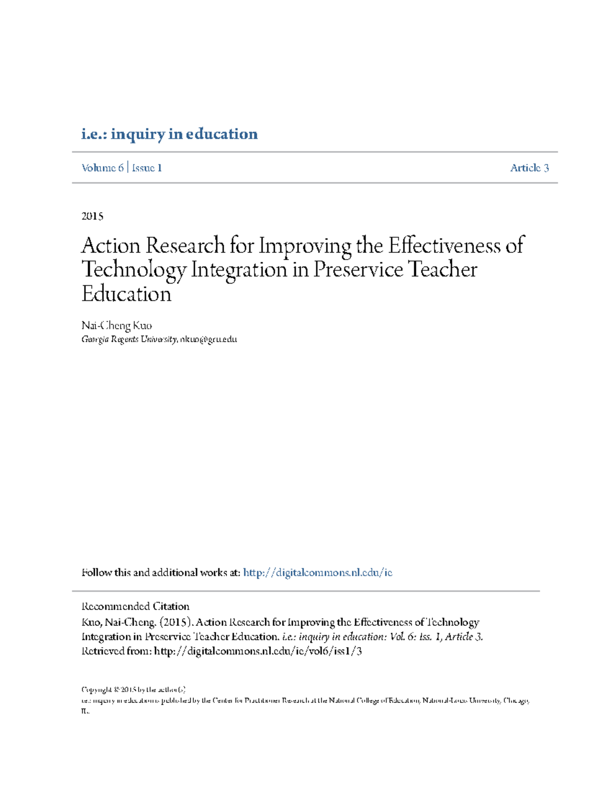 EJ1171686 - None - I.: Inquiry In Education Volume 6|Issue 1 Article 3 ...