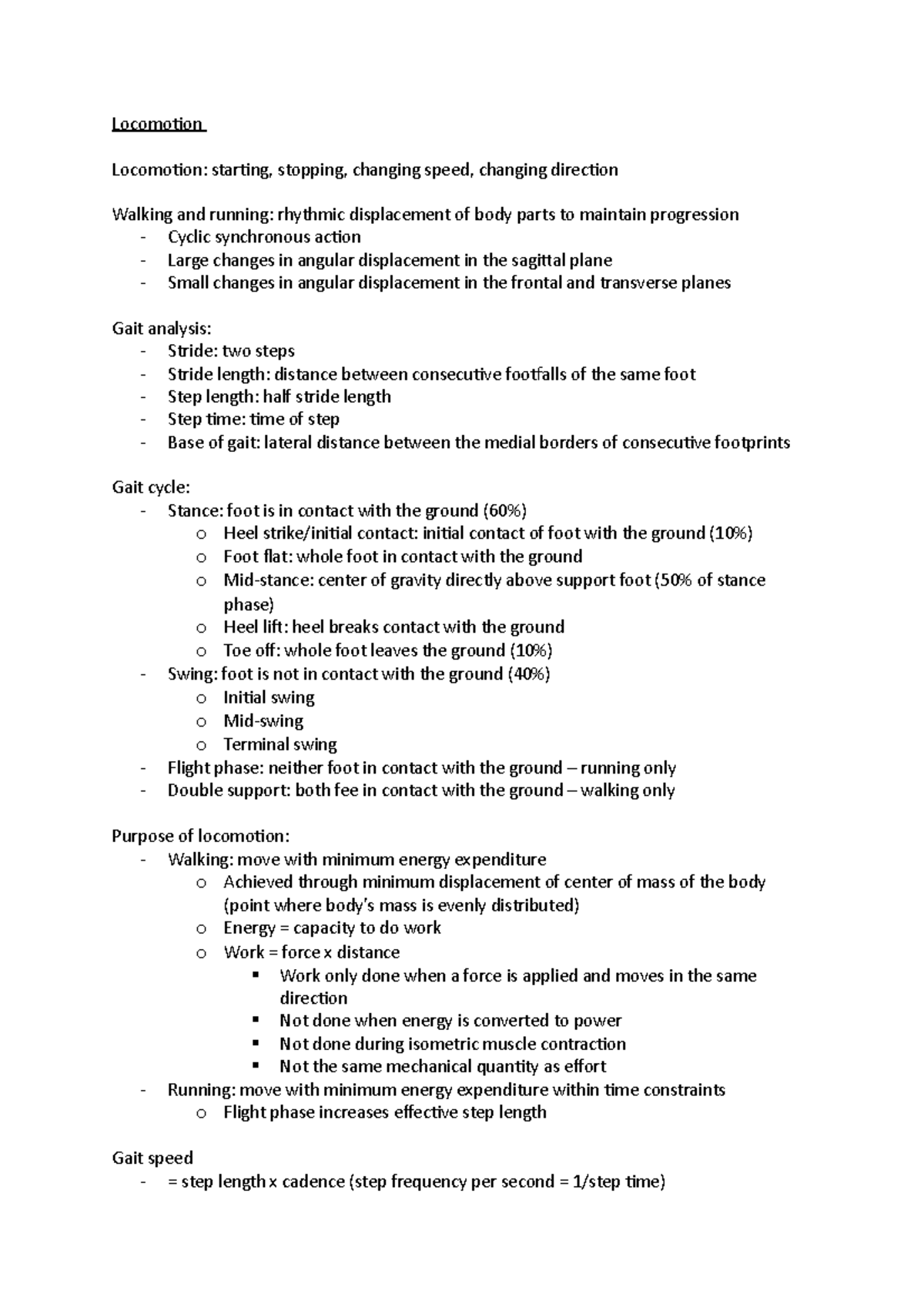 Locomotion - Lecture notes 2 - Locomotion Locomotion: starting ...