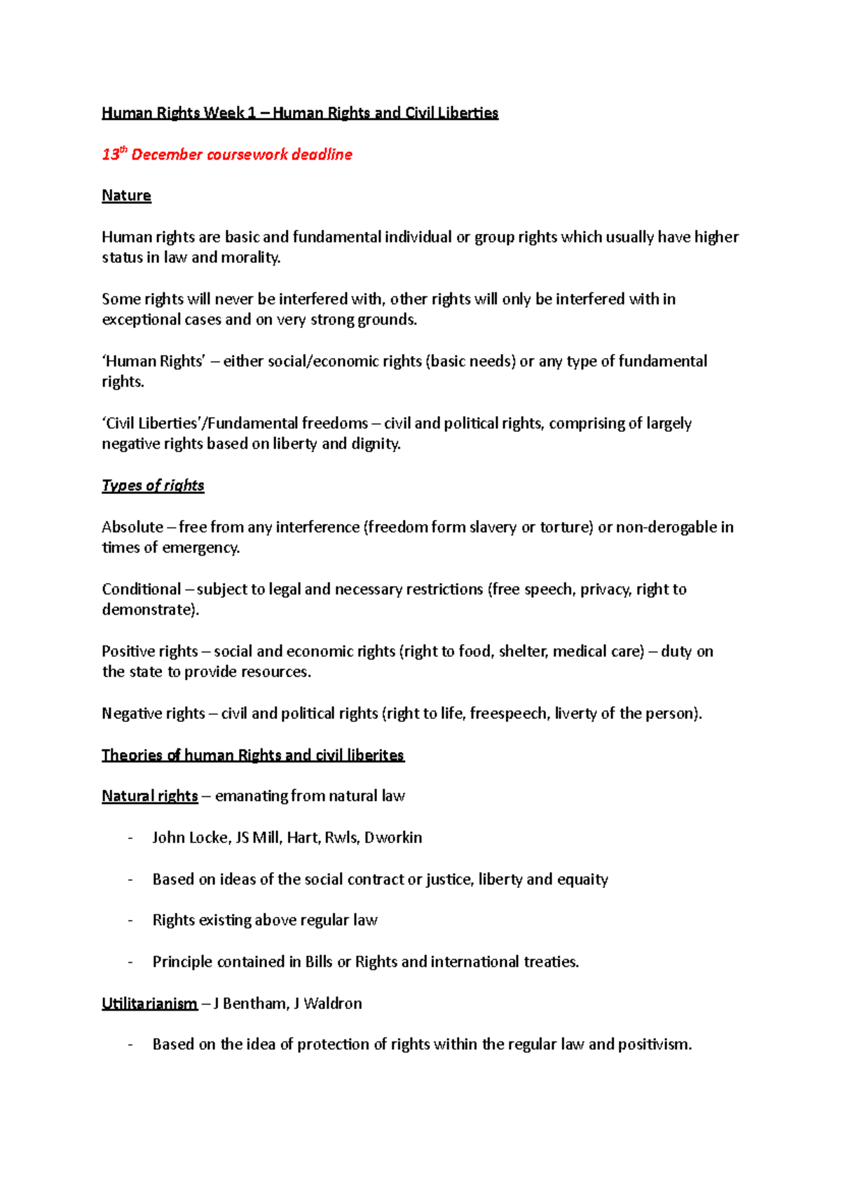 Human Rights Lecture 1 - Human Rights Week 1 – Human Rights and Civil ...
