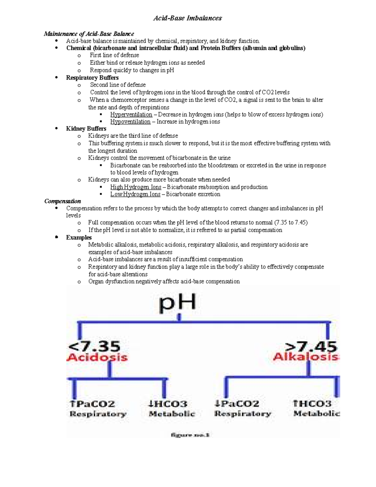 AcidBase Imbalances Notes AcidBase Imbalances Maintenance of Acid