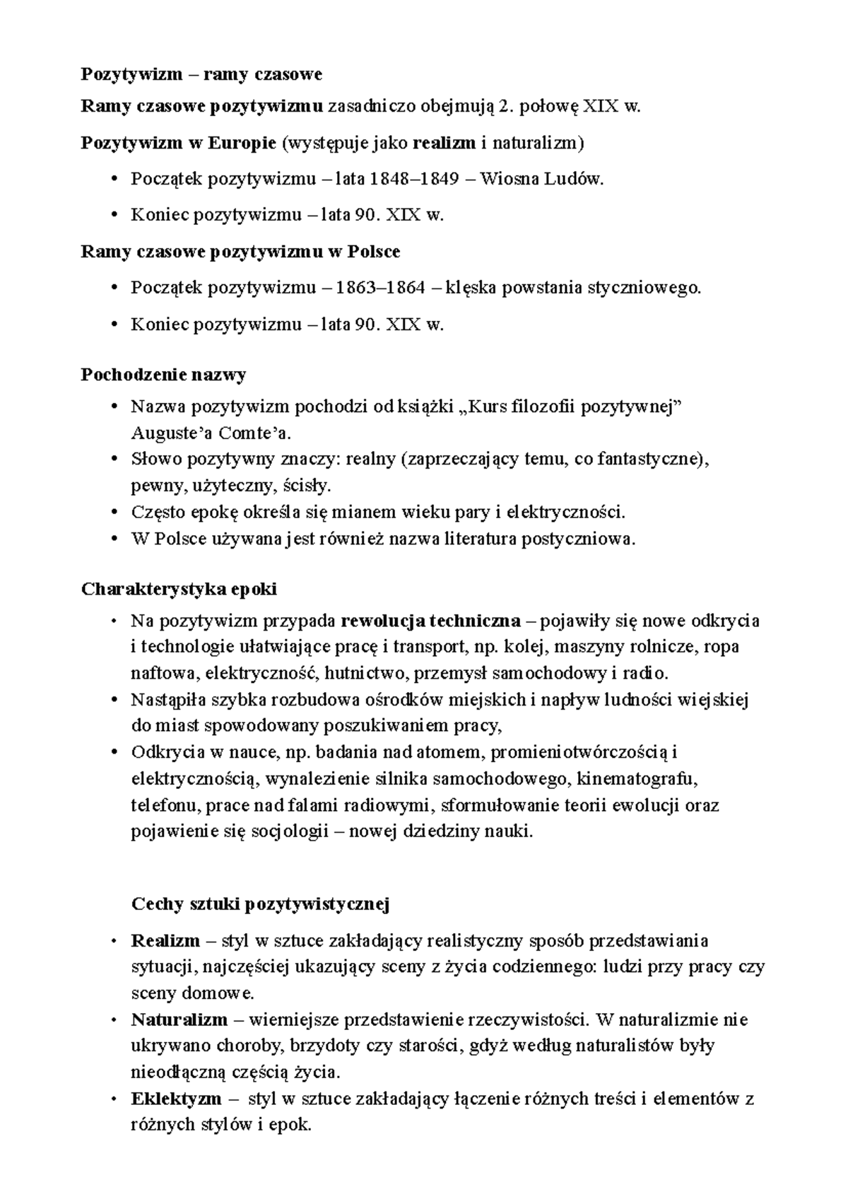 Pozytywizm - - Pozytywizm – ramy czasowe Ramy czasowe pozytywizmu