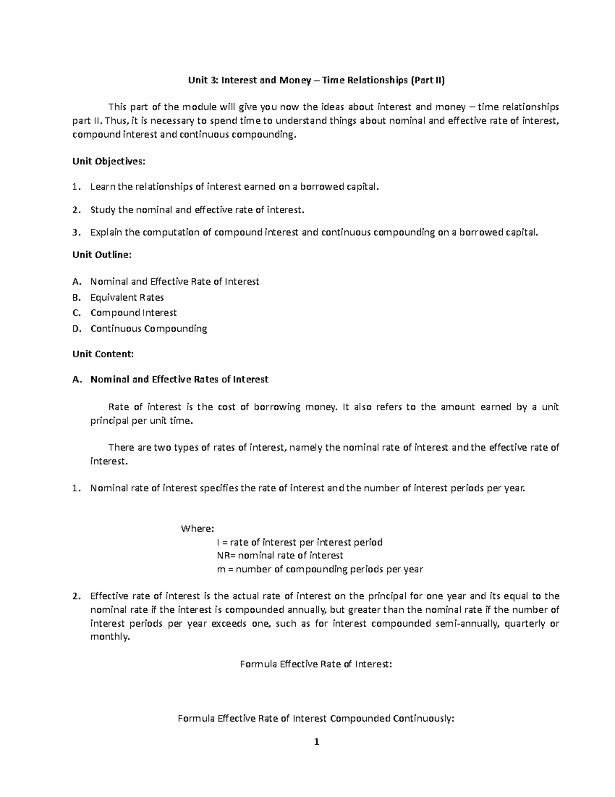 E - This part of the module will give you now the ideas about interest ...