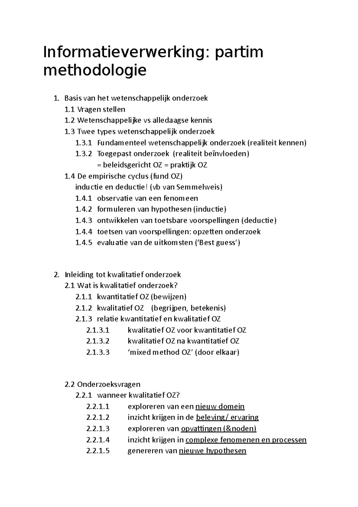 Inhoudstafel Partim Methodologie Informatieverwerking Partim Methodologie 1 Basis Van Het