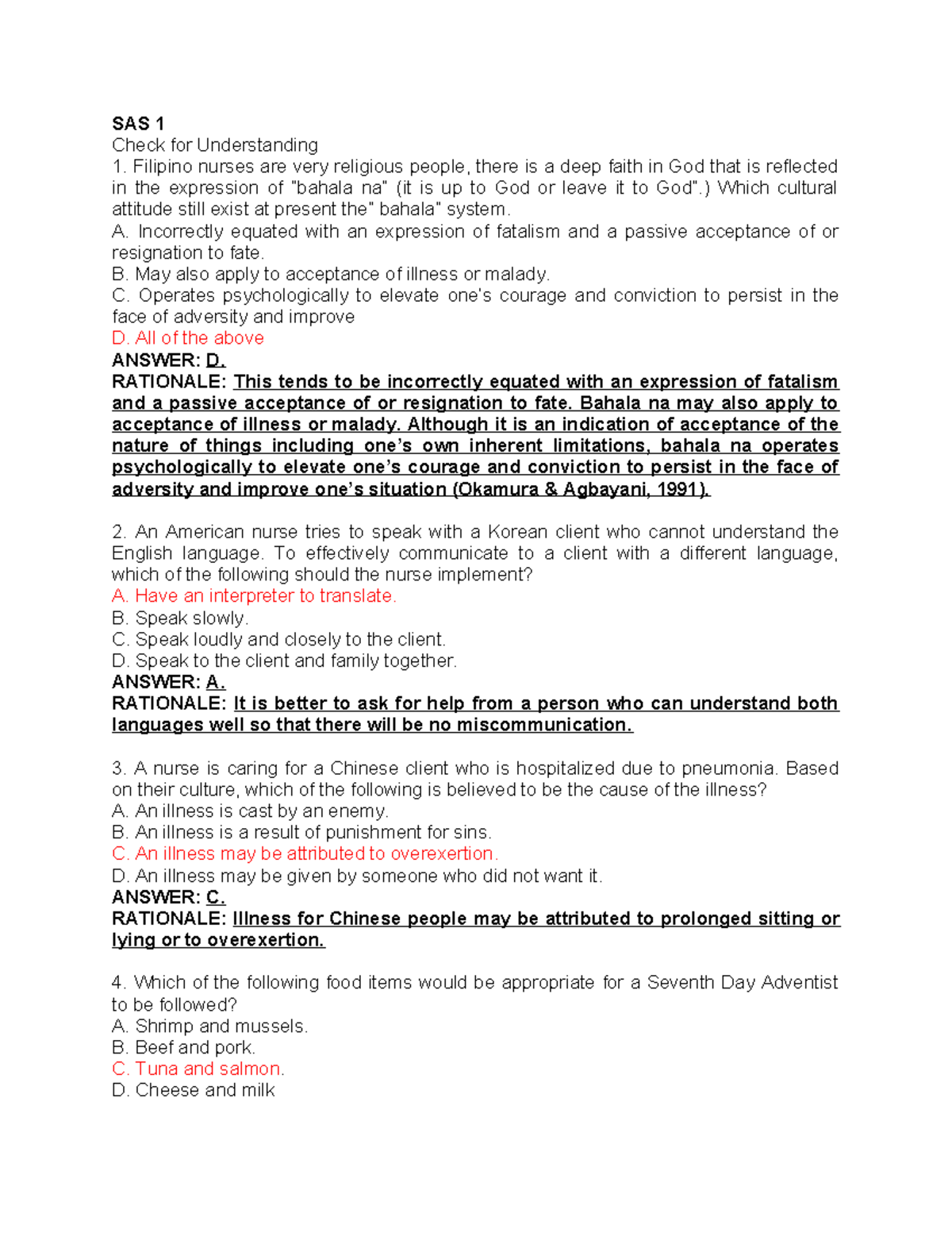 CHN SAS 1 23 Answers - Study Well - SAS 1 Check For Understanding ...